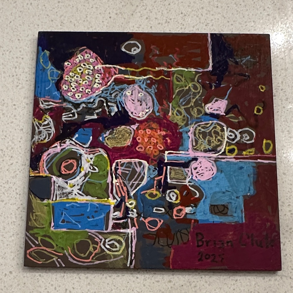 Abstract Multicolor Mini Art on Board 4x4 inches by Brian Clute